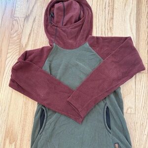 Melanzana Burgundy and Olive Hooded Sweatshirt